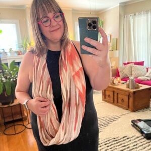 Anthropologie infinity scarf textured in shades of white, pink and peach